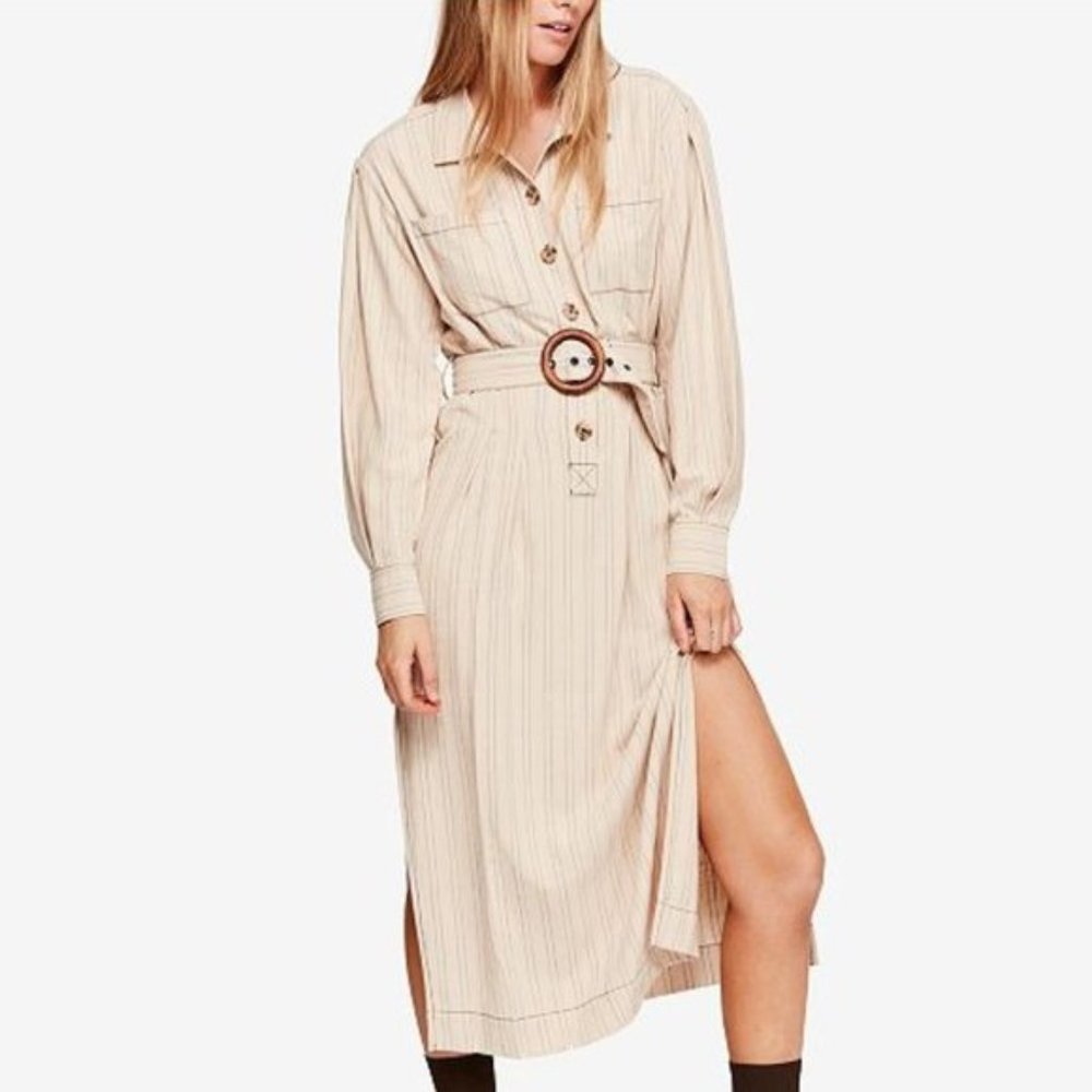 NWT Free People Belted Button Down Collared Maxi